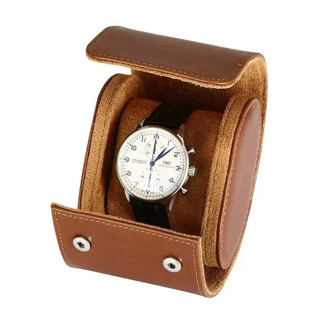 Premium Single Watch Roll – Brown Leather