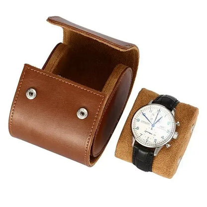 Premium Single Watch Roll – Brown Leather
