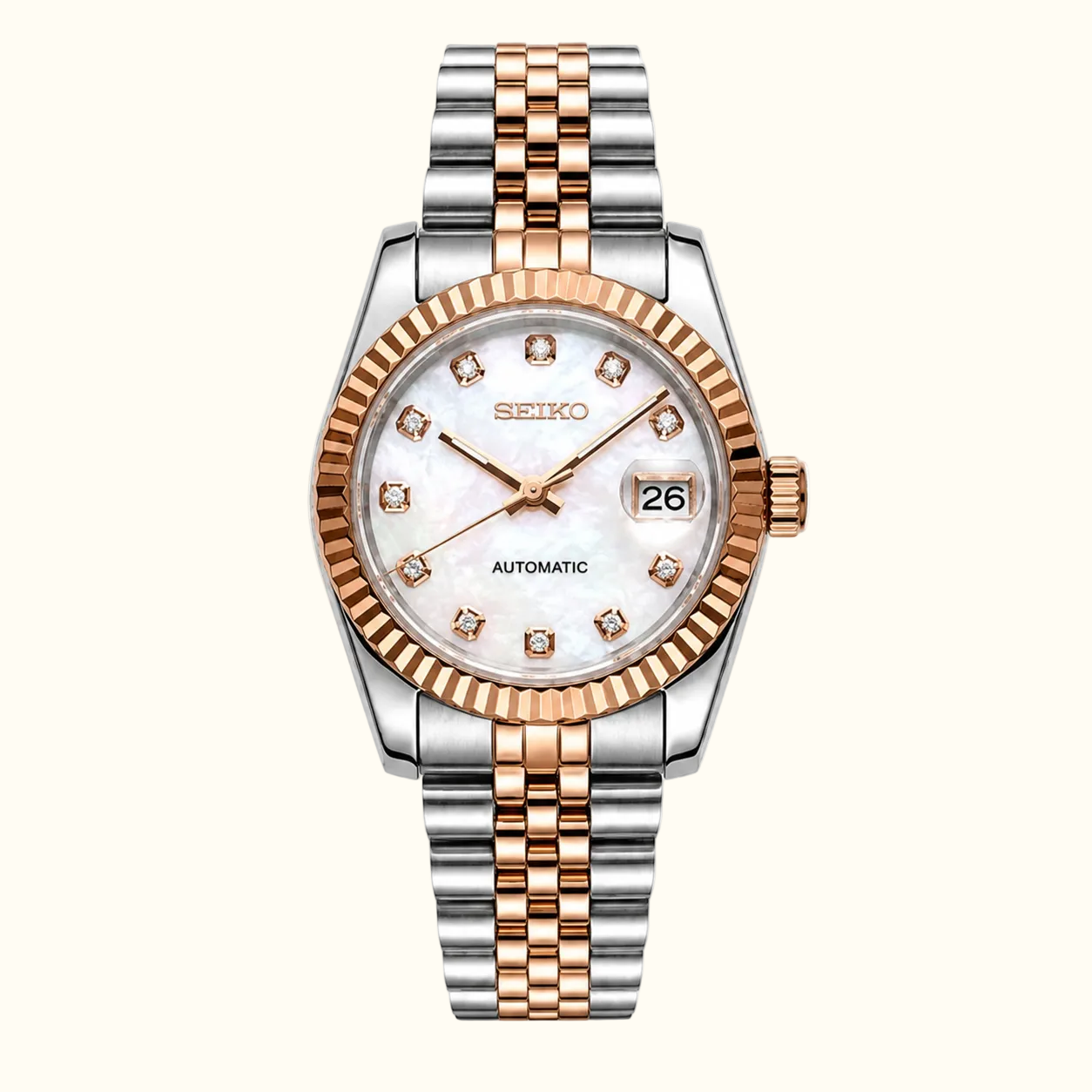 Lady Crownline – Two-Tone Rose Gold Mother of Pearl Diamonds