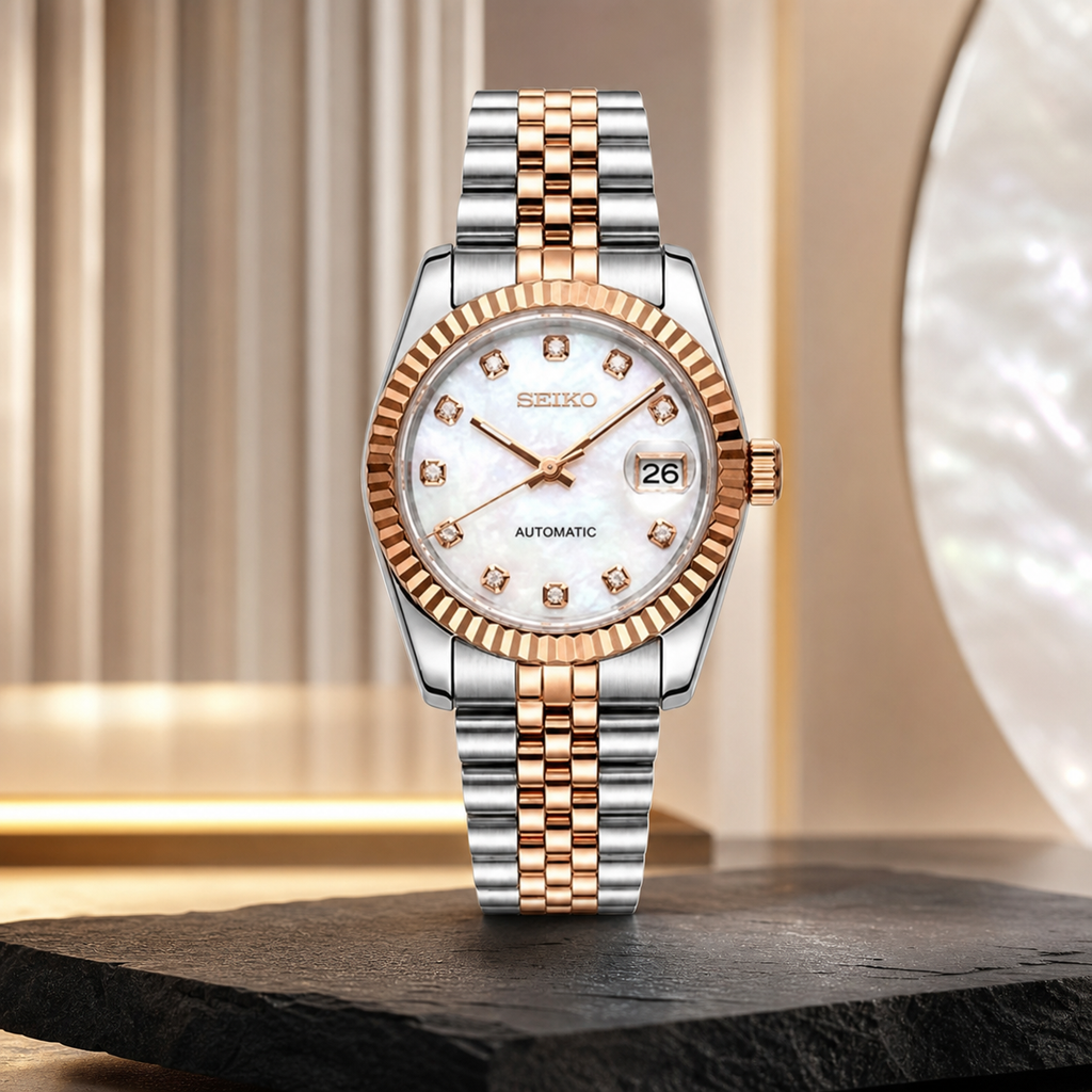 Lady Crownline – Two-Tone Rose Gold Mother of Pearl Diamonds