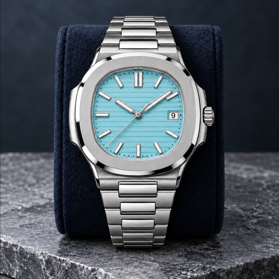 Nautiko Aqua Blue on navy leather cushion
