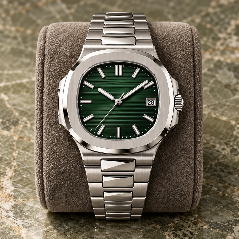 Nautiko Forest Green on grey suede cushion