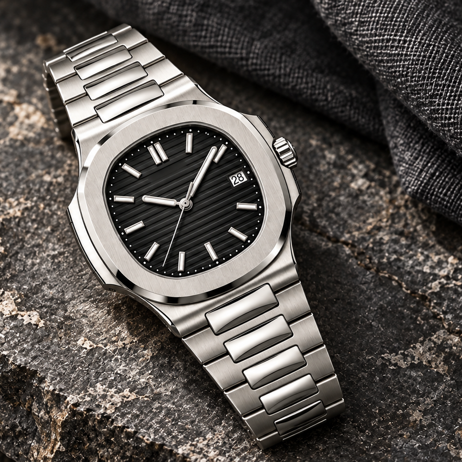 Nautiko Stealth Black laid on charcoal limestone