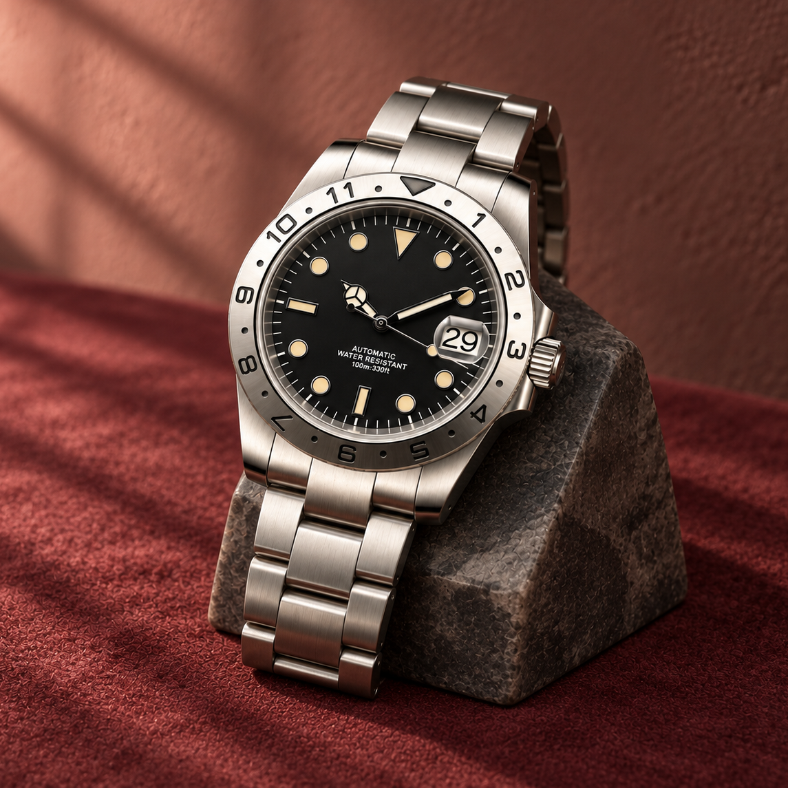 Expedition Classic Odyssey Black, supported on a dark stone display block