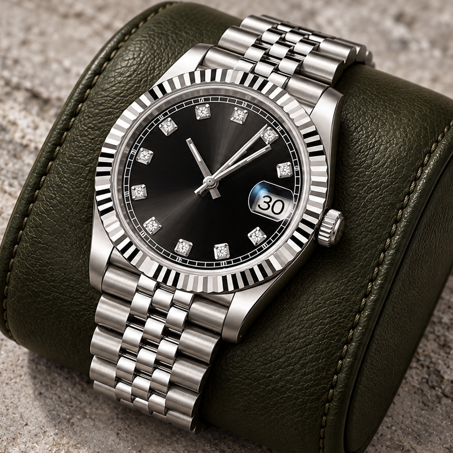 Crownline Gem Black on an olive leather display cushion