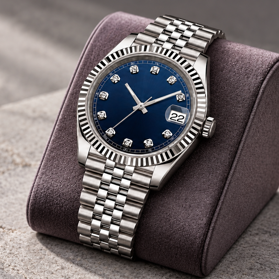 Crownline Date Gem Ocean on a plum-gray display cushion
