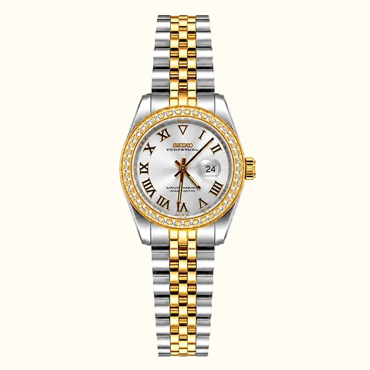 Seiko Ladyjust Two Tone Silver Roman Diamond — women's automatic luxury watch by CrownLab