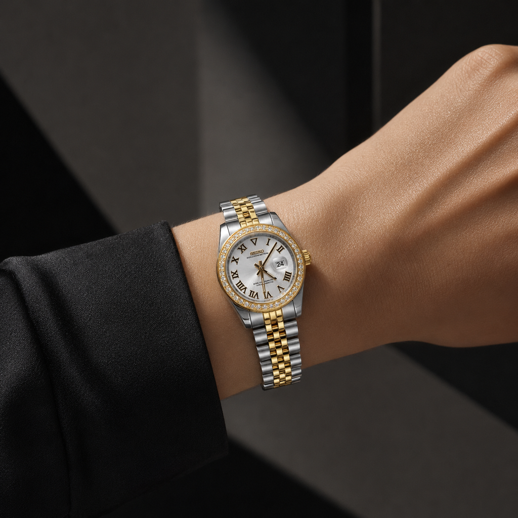 Seiko Ladyjust Two Tone Silver Roman Diamond by CrownLab — additional view of the dial and bracelet