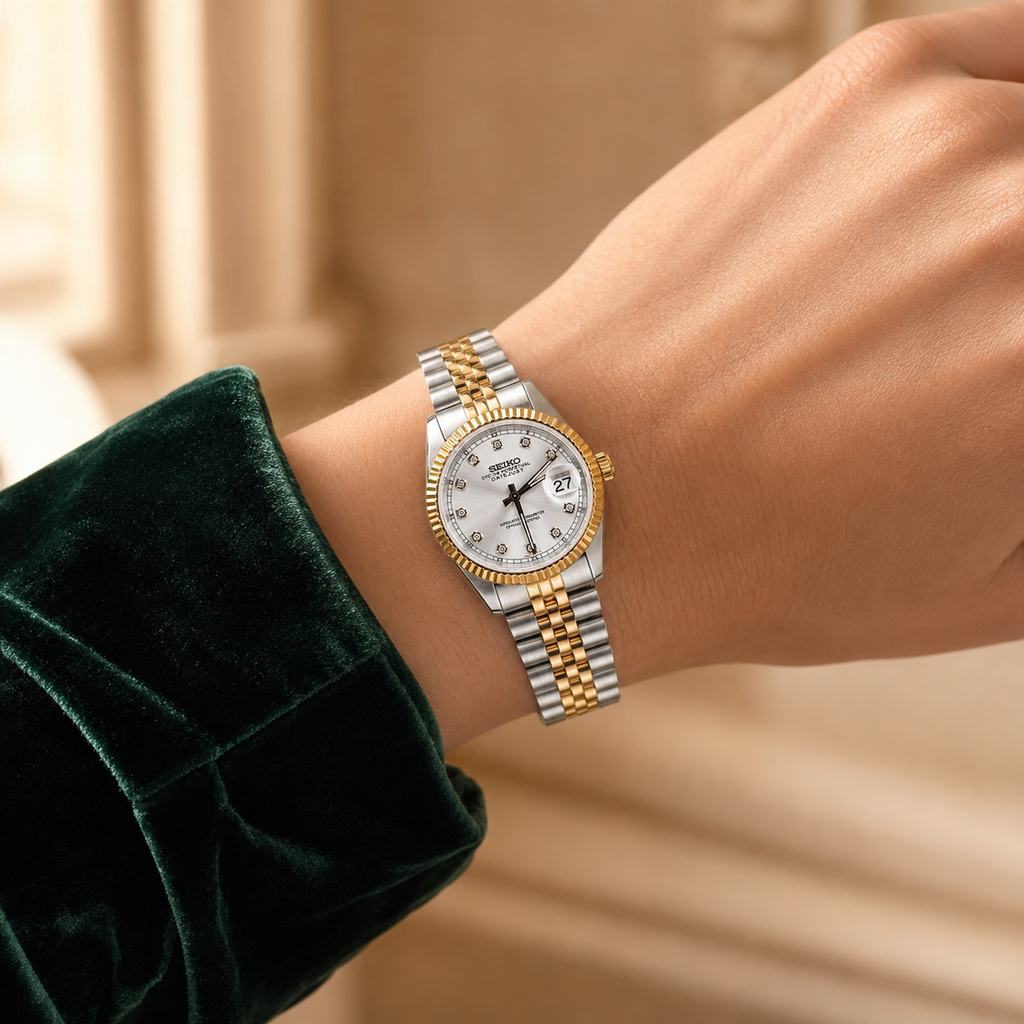 Seiko Ladyjust Two Tone Silver Diamond by CrownLab — additional view of the case and finish