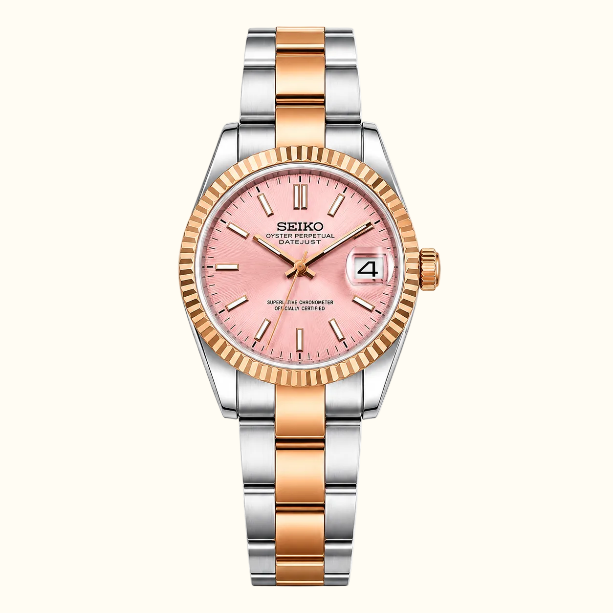 Seiko Ladyjust Two Tone Rose Pink Dial — women's automatic luxury watch by CrownLab