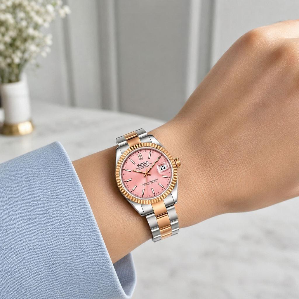 Seiko Ladyjust Two Tone Rose Pink Dial by CrownLab — additional view of the case and finish