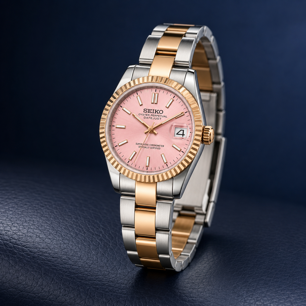 Seiko Ladyjust Two Tone Rose Pink Dial by CrownLab — additional view of the dial and bracelet