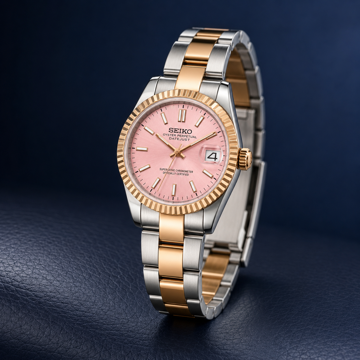 Seiko Ladyjust Two Tone Rose Pink Dial by CrownLab — additional view of the dial and bracelet