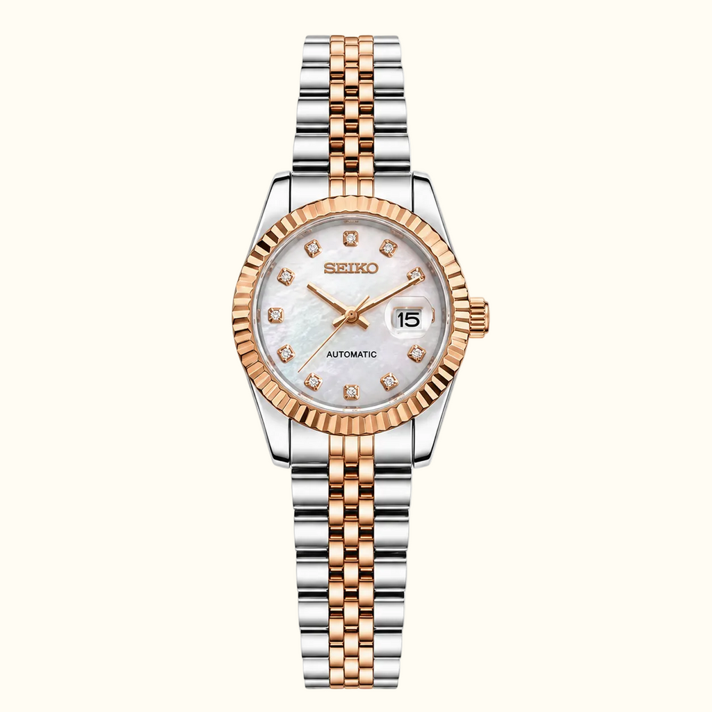 Seiko Ladyjust Two Tone Rose Gold Mother Of Pearl Diamond — women's automatic luxury watch by CrownLab