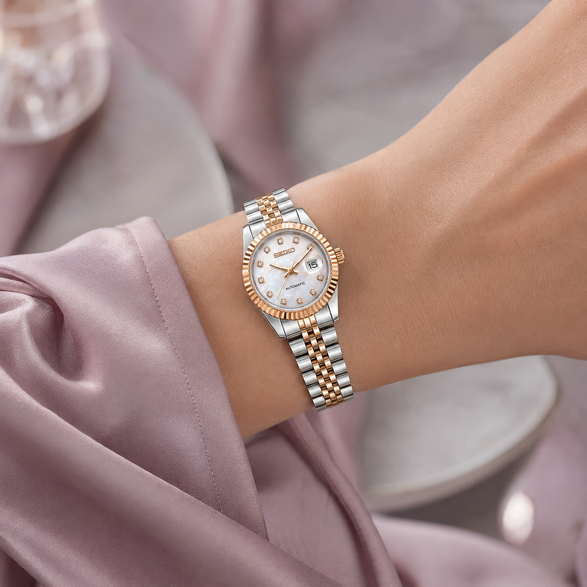 Seiko Ladyjust Two Tone Rose Gold Mother Of Pearl Diamond by CrownLab — additional view of the case and finish
