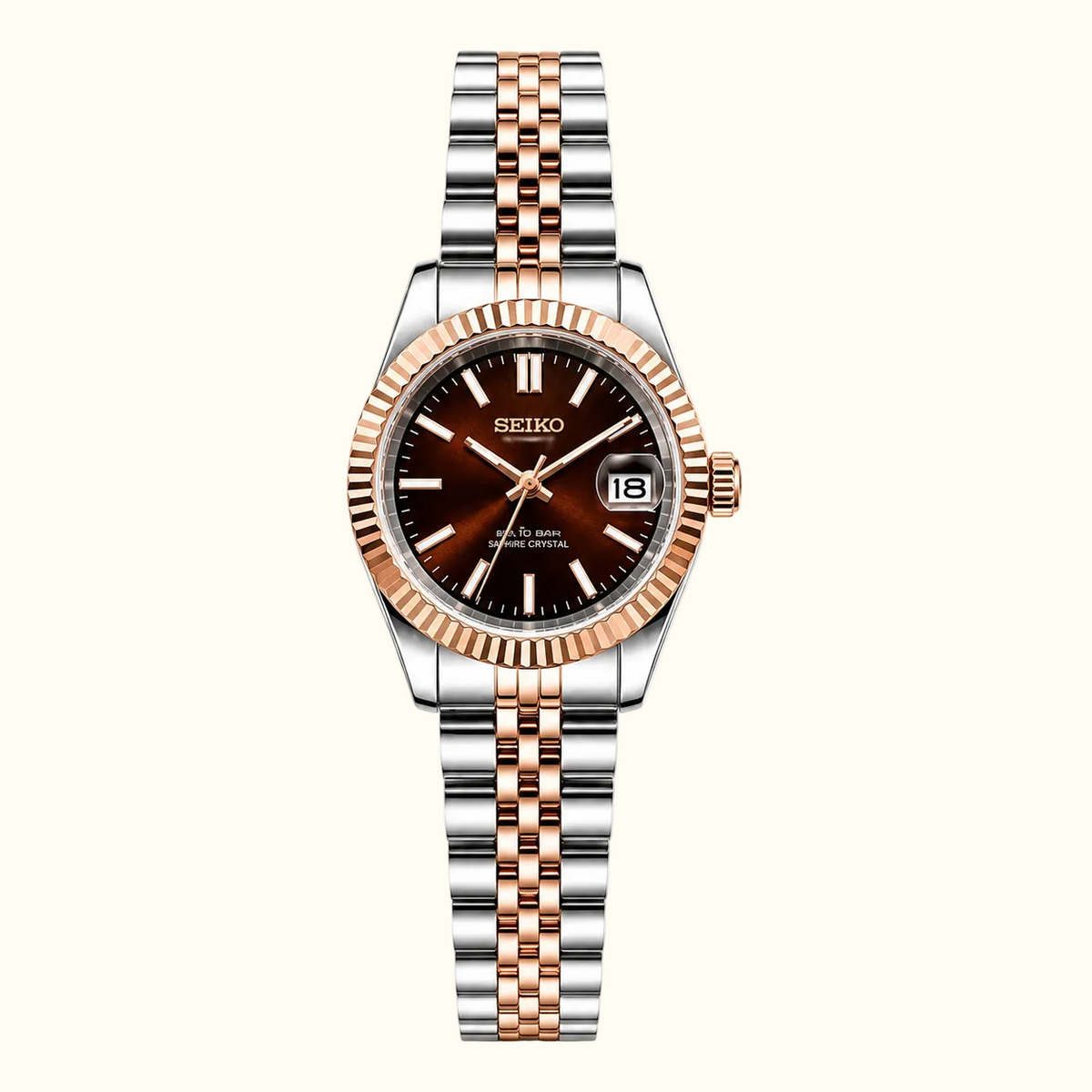 Seiko Ladyjust Two Tone Rose Gold Chocolate — women's automatic luxury watch by CrownLab