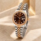 Seiko Ladyjust Two Tone Rose Gold Chocolate Diamond by CrownLab — additional view of the dial and bracelet