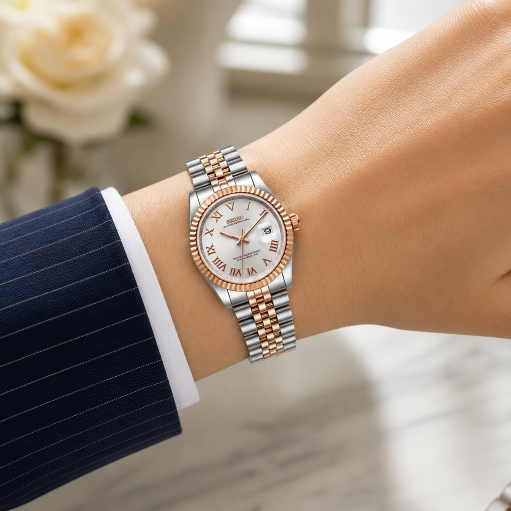 Seiko Ladyjust Two Tone Rose Gold Champagne Dial by CrownLab — additional view of the case and finish