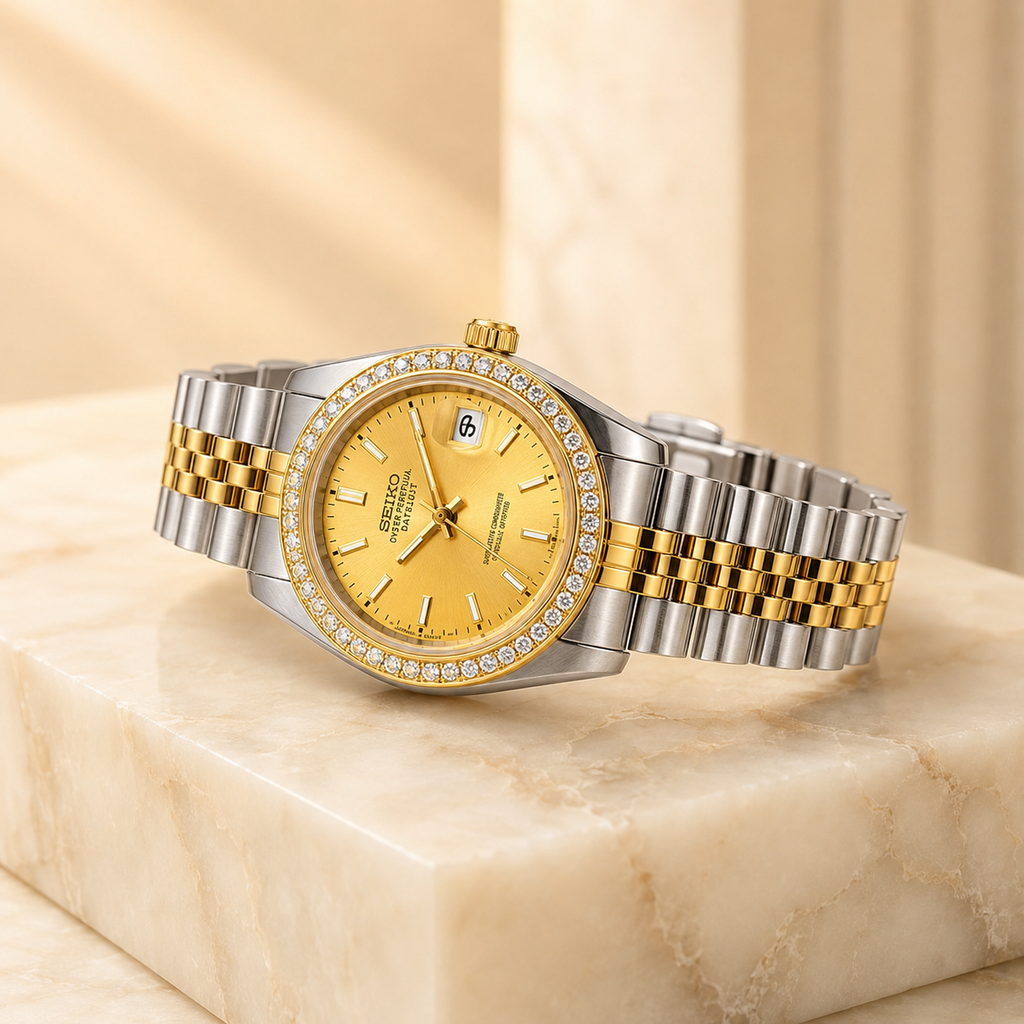 Seiko Ladyjust Two Tone Gold Diamond by CrownLab — additional view of the dial and bracelet