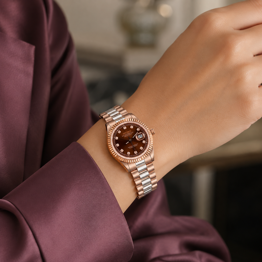 Seiko Ladyjust Two Tone Cocoa Diamond by CrownLab — additional view of the case and finish