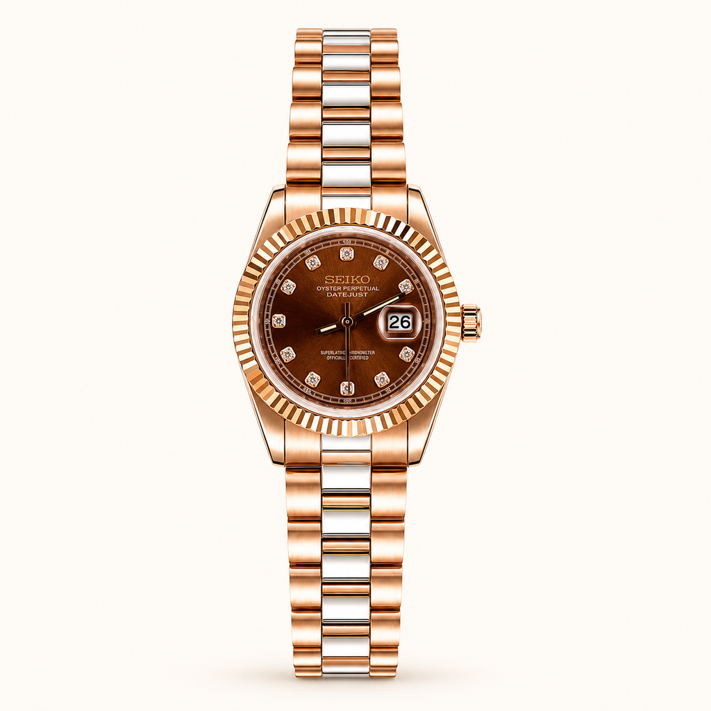 Seiko Ladyjust Two Tone Cocoa Diamond — women's automatic luxury watch by CrownLab