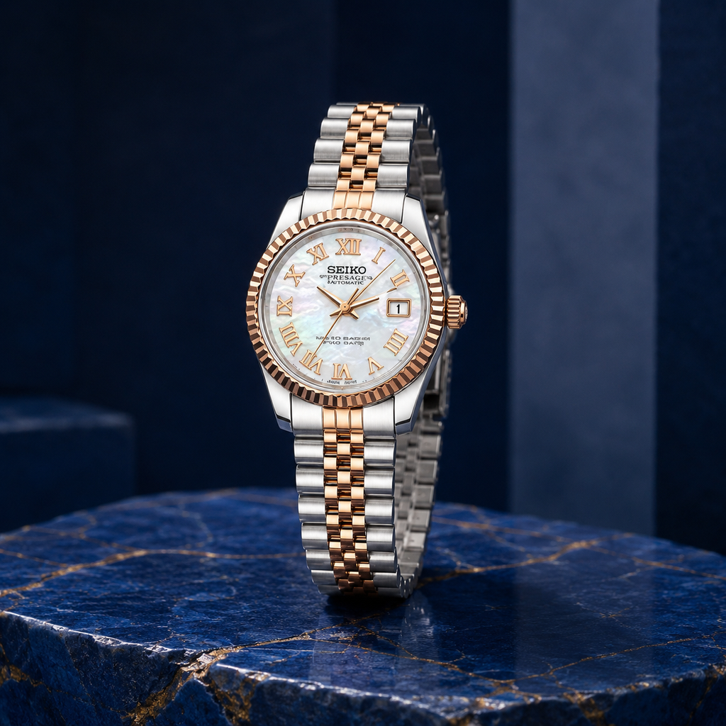 Seiko Ladyjust Rose Gold Mother Of Pearl Roman by CrownLab — additional view of the dial and bracelet