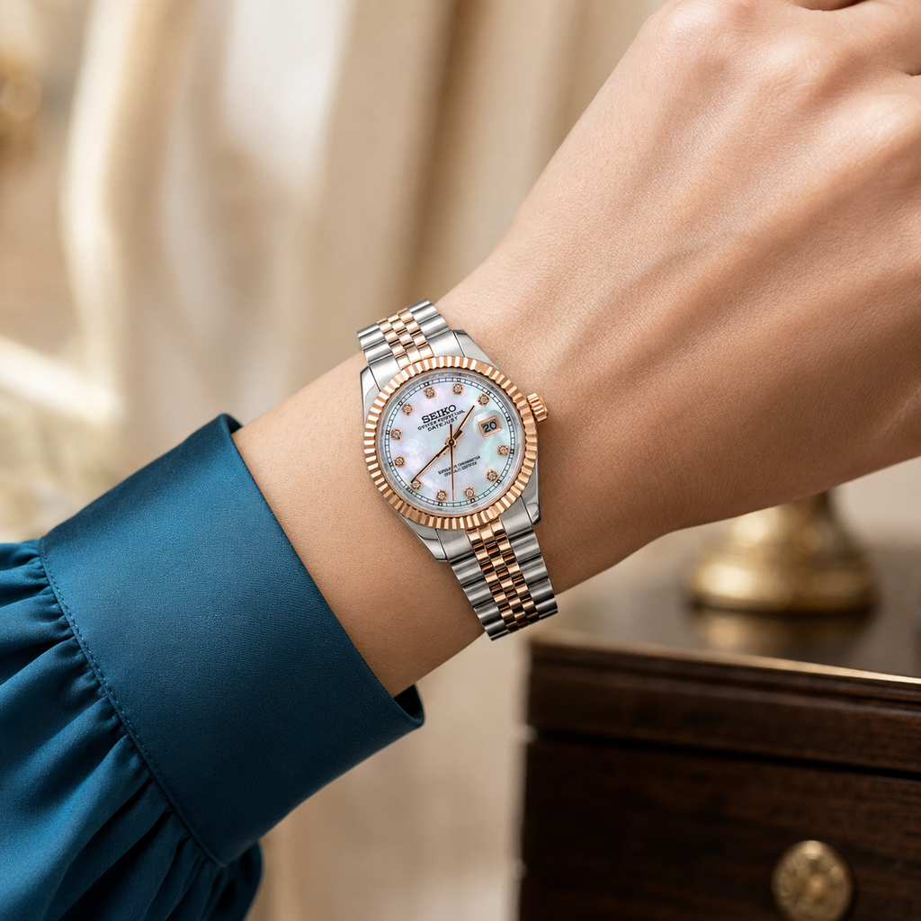 Seiko Ladyjust Rose Gold Mother Of Pearl Diamond by CrownLab — additional view of the case and finish