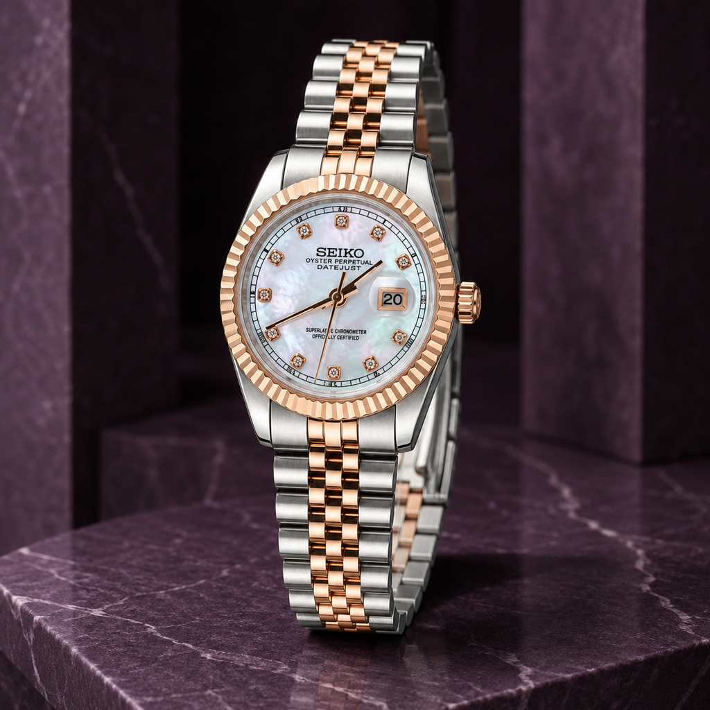 Seiko Ladyjust Rose Gold Mother Of Pearl Diamond by CrownLab — additional view of the dial and bracelet