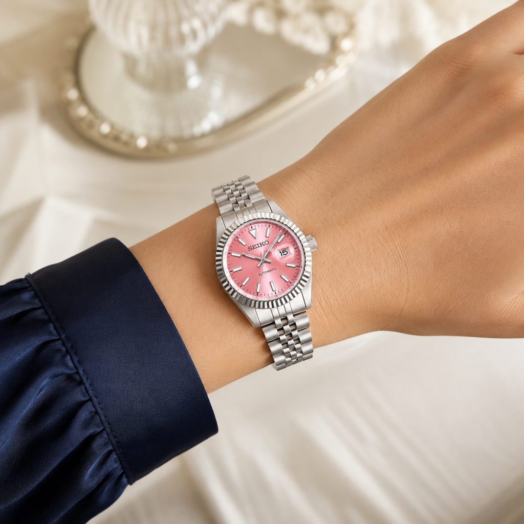 Seiko Ladyjust Pink Dial by CrownLab — additional view of the case and finish