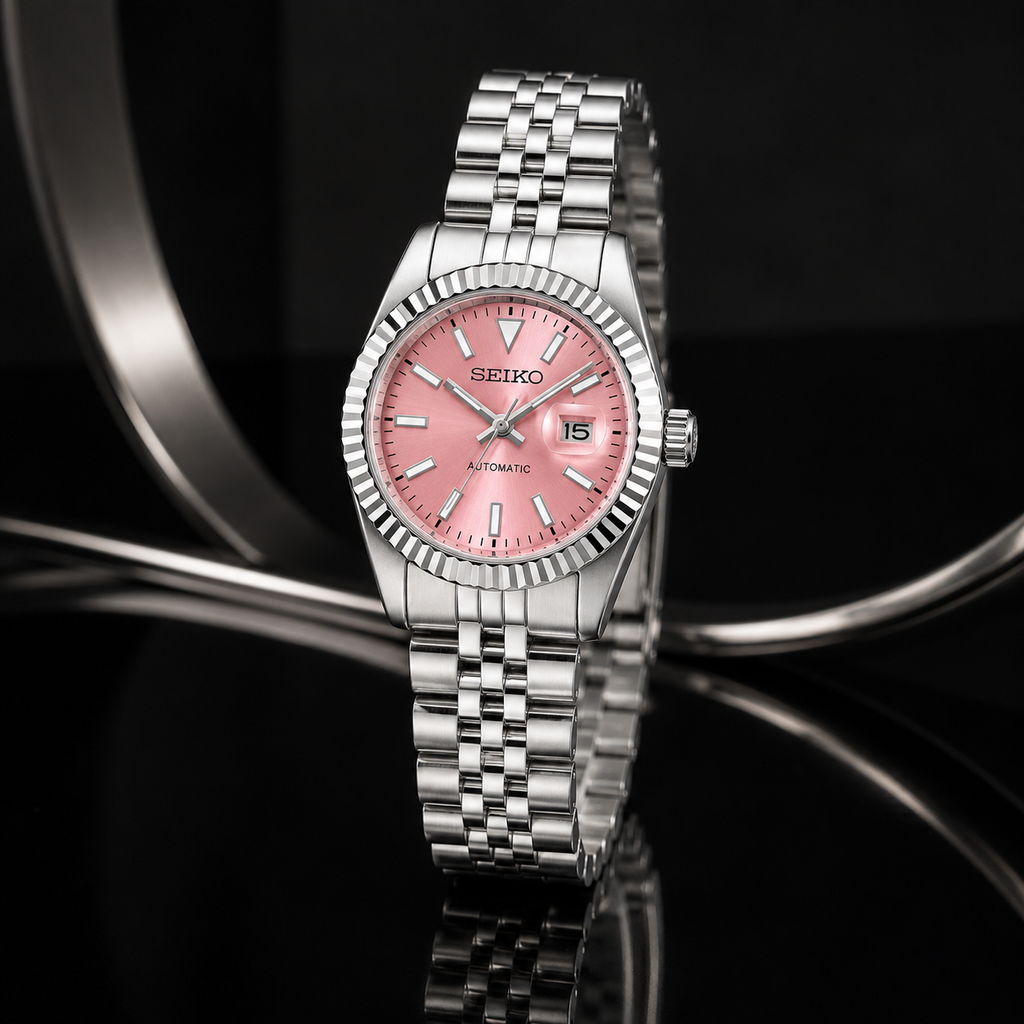 Seiko Ladyjust Pink Dial by CrownLab — additional view of the dial and bracelet