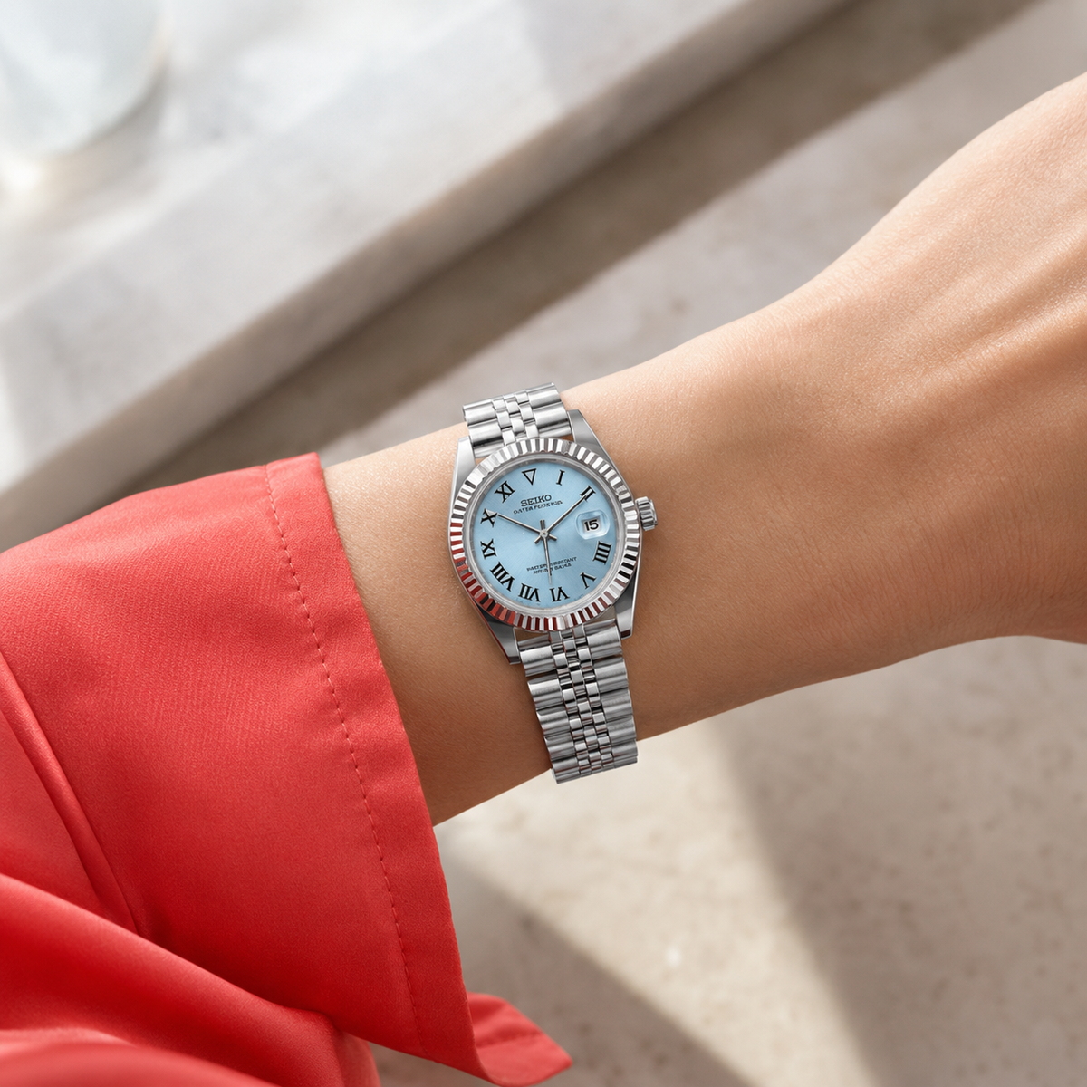 Seiko Ladyjust Glacier Blue Roman Dial by CrownLab — additional view of the case and finish