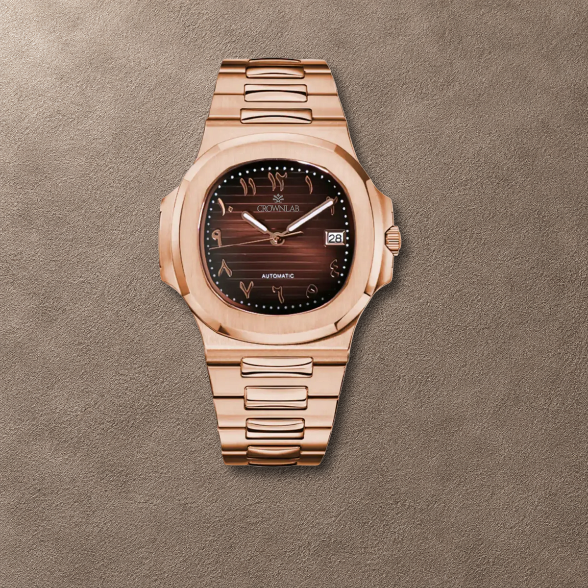 Chocolate Rose watch on suede surface