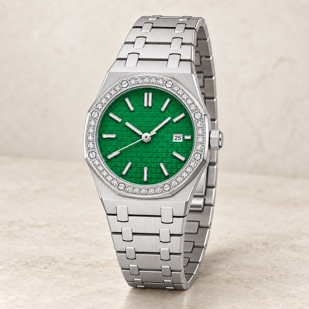 Hers silver Emerald crystal-bezel watch with date 25