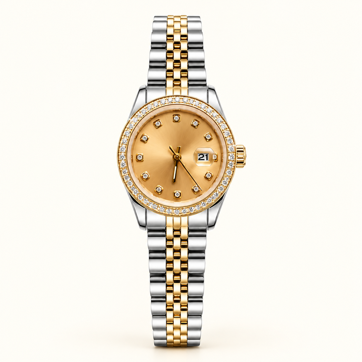 Hers champagne gold crystal watch