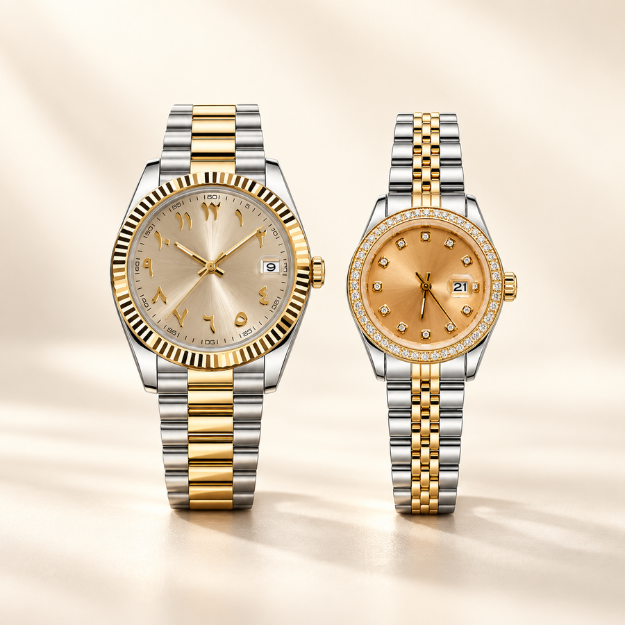 Champagne Gold couple watches merged hero