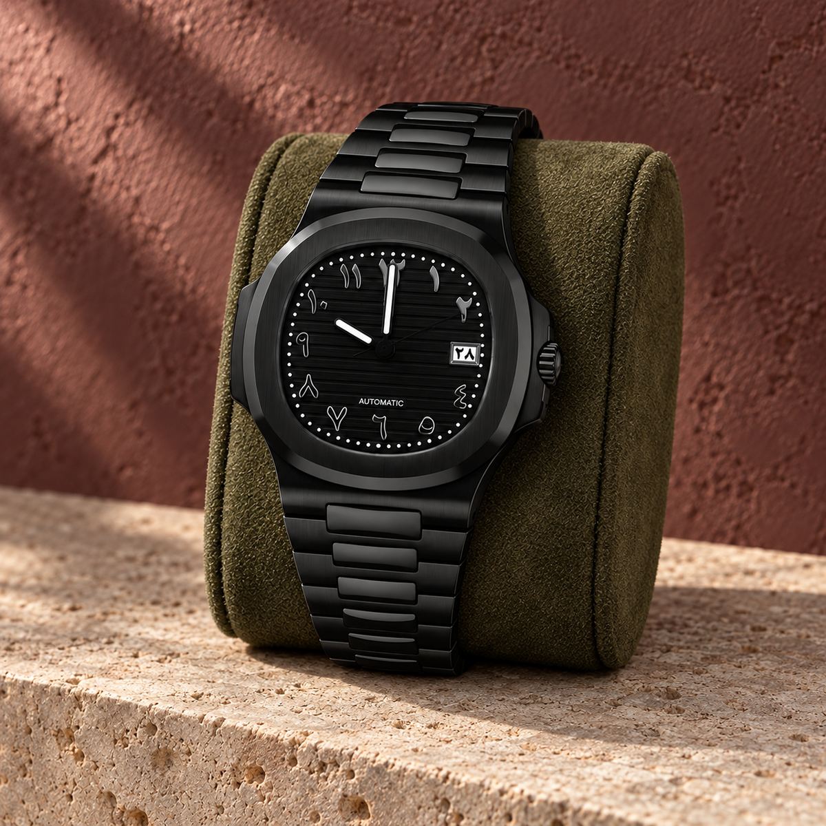 Nautiko Dynasty on olive suede and pale stone