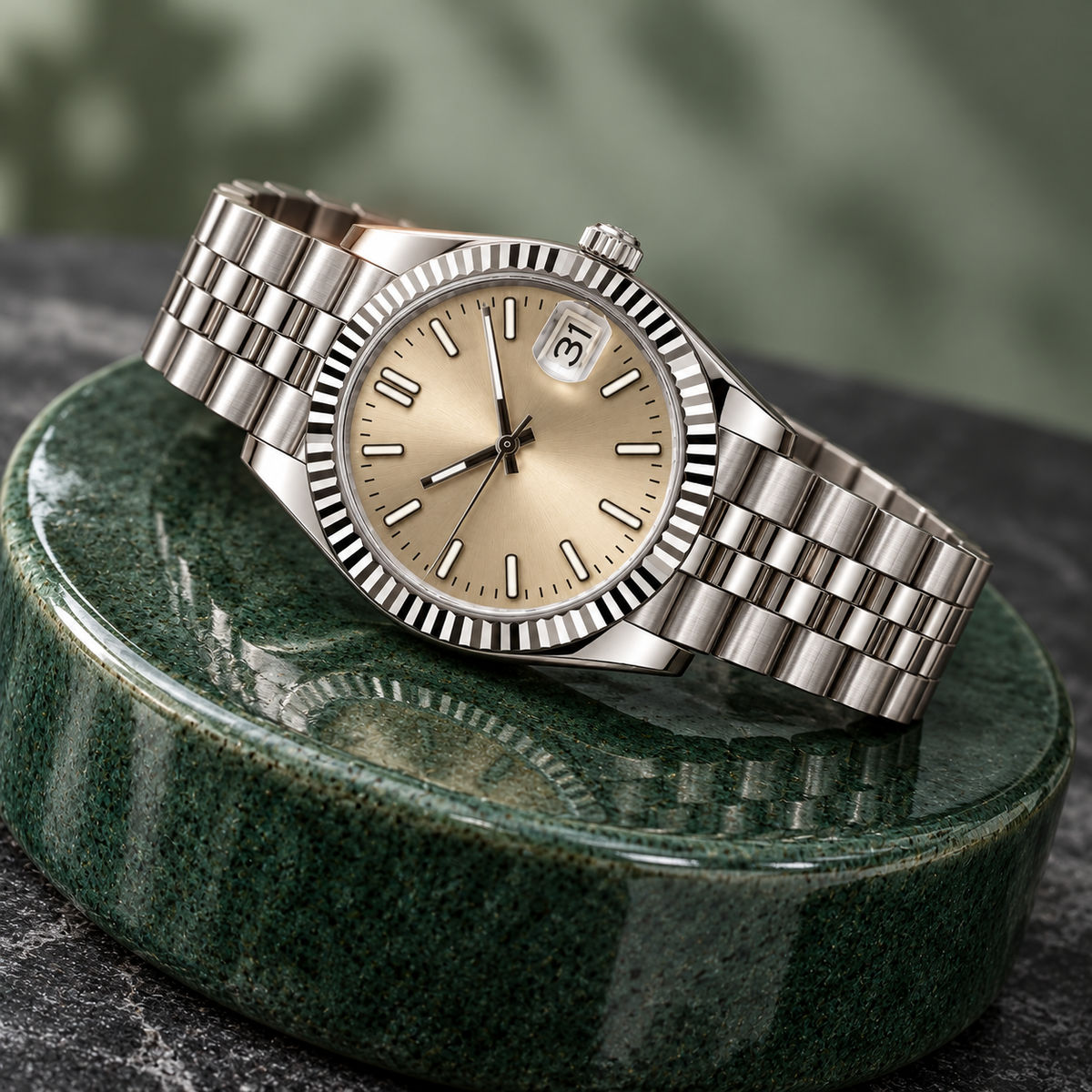 Crownline Champagne Date side view on emerald ceramic