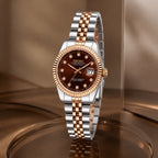 Seiko Ladyjust Rose Chocolate Diamond by CrownLab — additional view of the dial and bracelet
