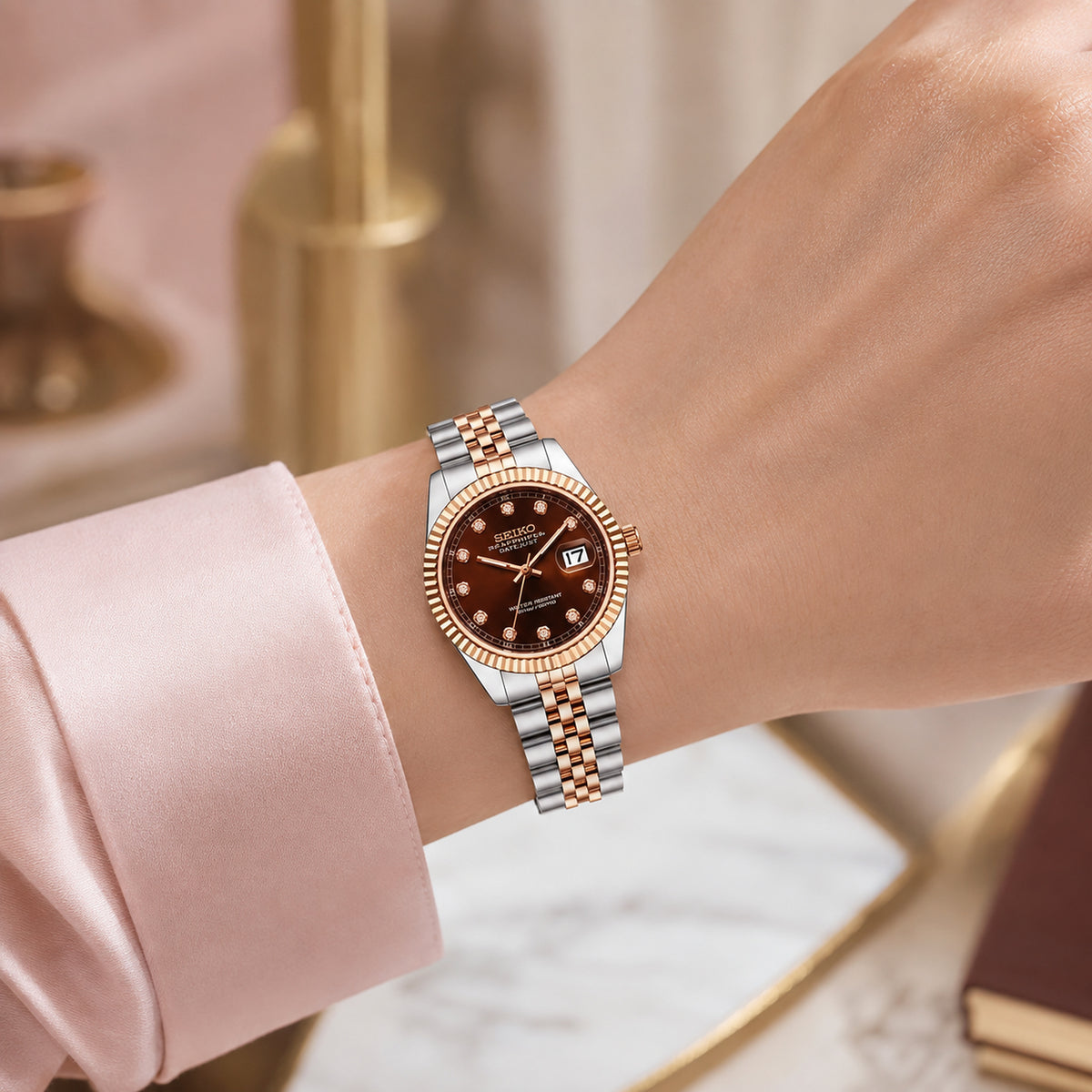 Seiko Ladyjust Rose Chocolate Diamond by CrownLab — additional view of the case and finish
