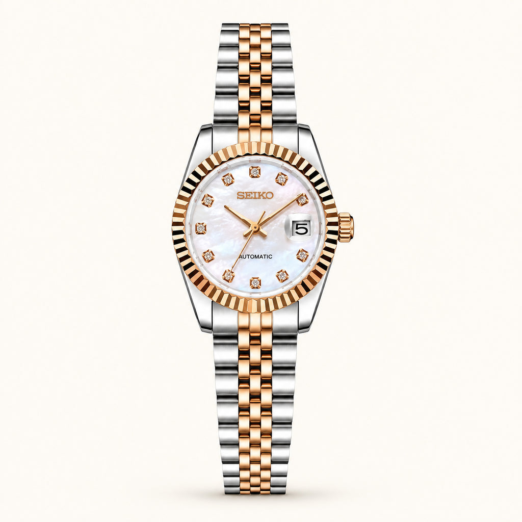 Seiko Ladyjust Rose Gold Pearl Diamond — women's automatic luxury watch by CrownLab