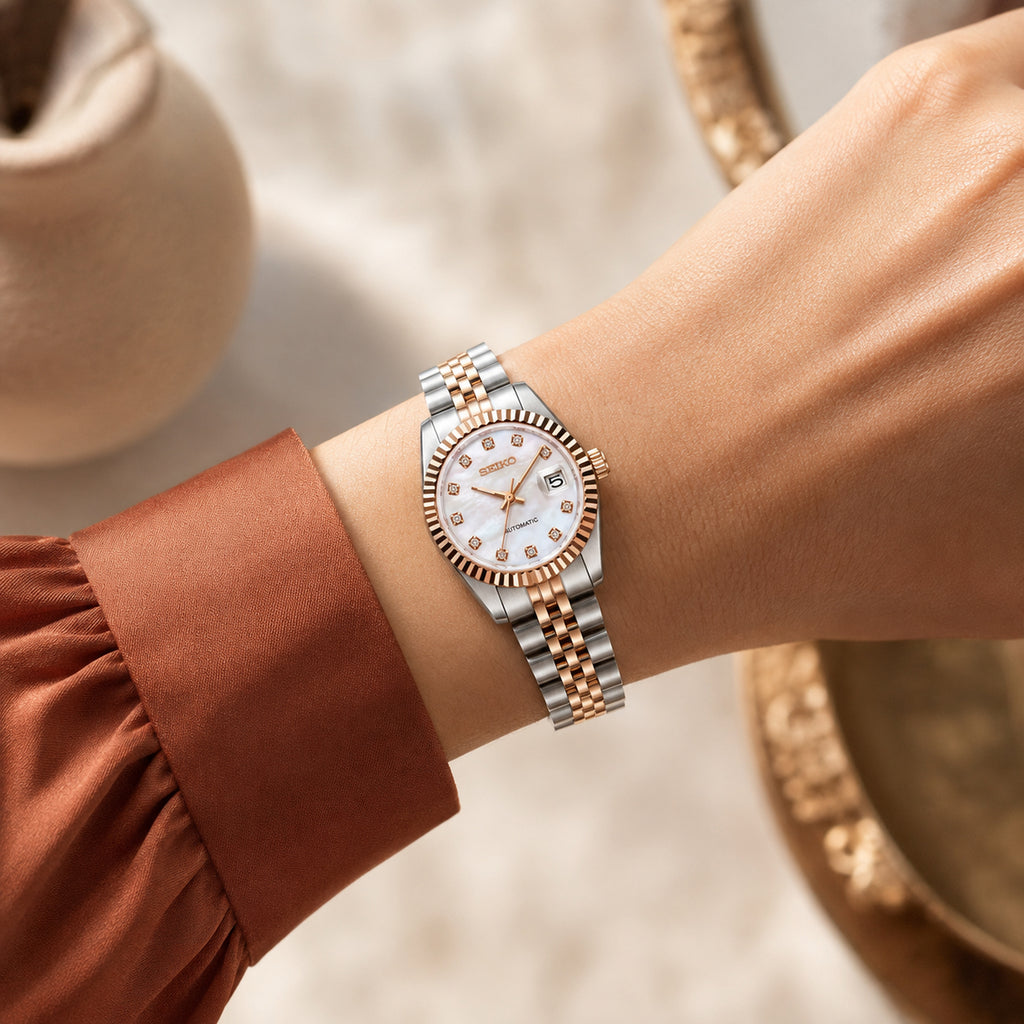 Seiko Ladyjust Rose Gold Pearl Diamond by CrownLab — additional view of the case and finish