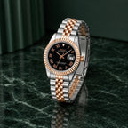 Seiko Ladyjust Two Tone Rose Gold Black Roman by CrownLab — additional view of the dial and bracelet