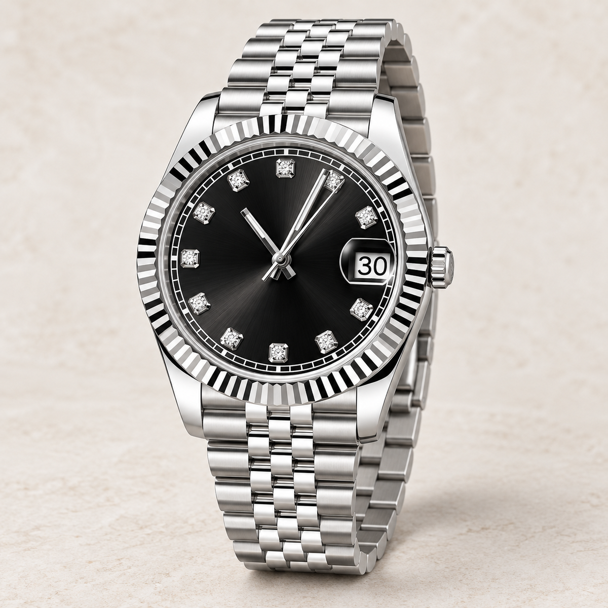 His Onyx Black crystal-marker watch with date 30