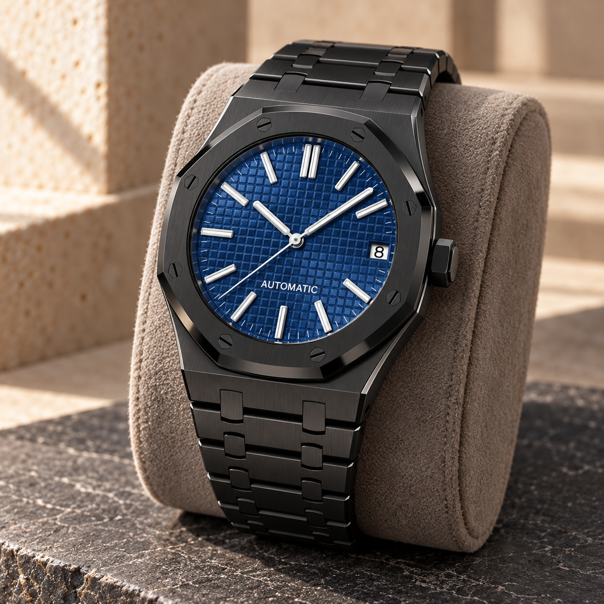 Deep Blue Stealth on gray suede and charcoal stone