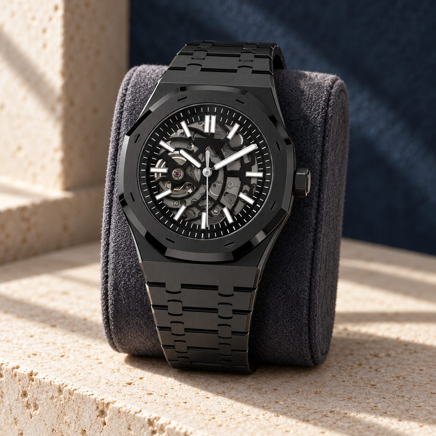 Skeleton Stealth Black on graphite suede and limestone