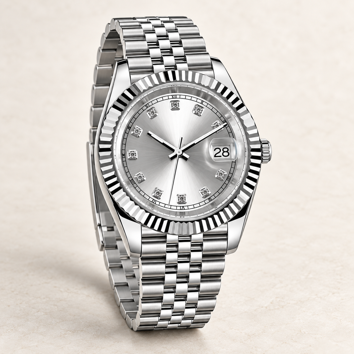 His Silver Gem crystal-marker watch with date 28