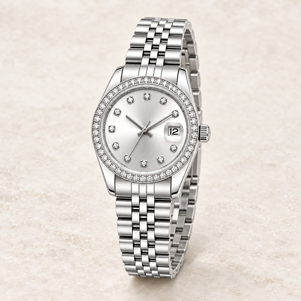 Hers Silver Gem crystal-bezel watch with date 12