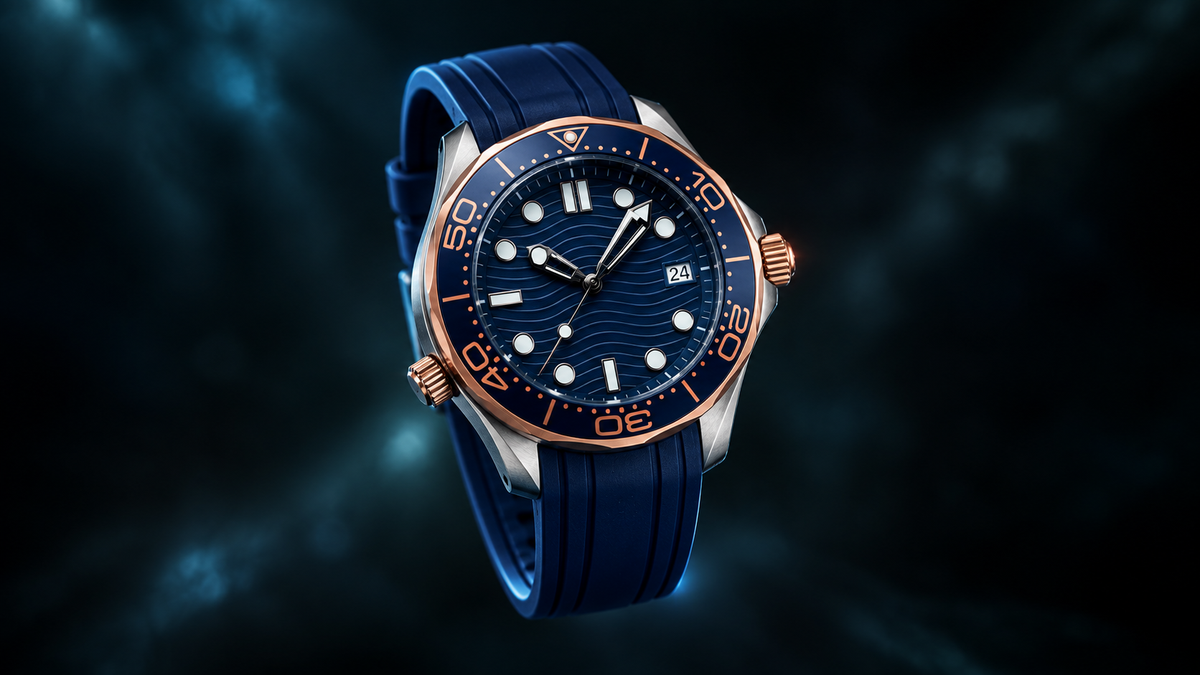 Blue and rose-gold CrownLab sport watch fully assembled