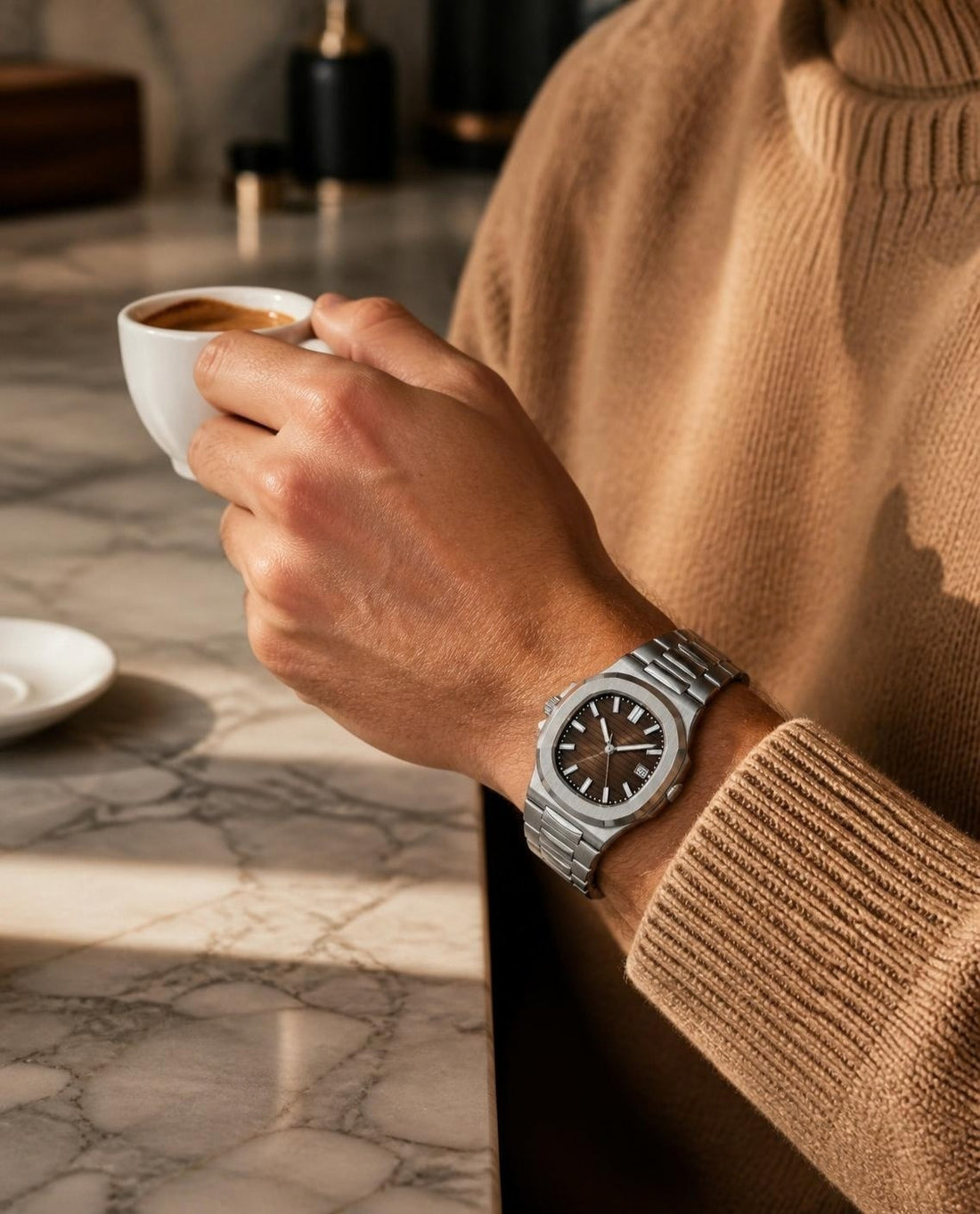 Nautiko Chocolate on the wrist with a morning espresso